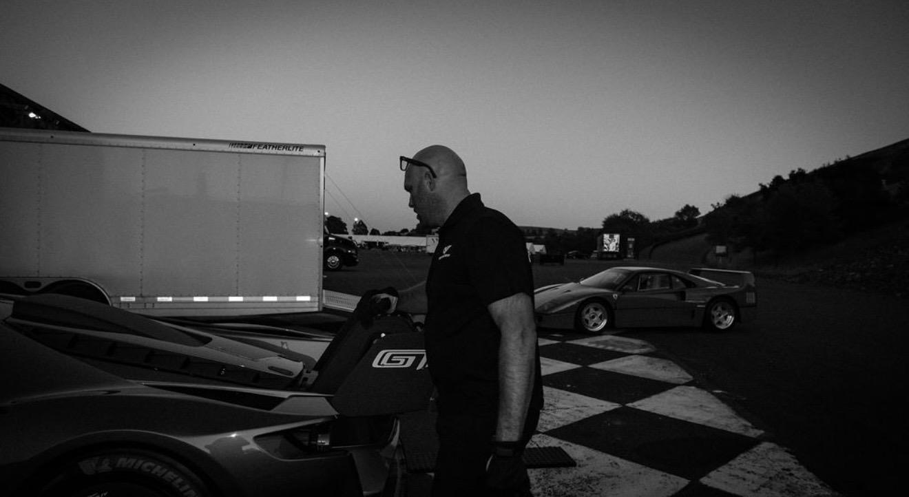 Magnus Karlsson with Ferrari F40 at dusk
