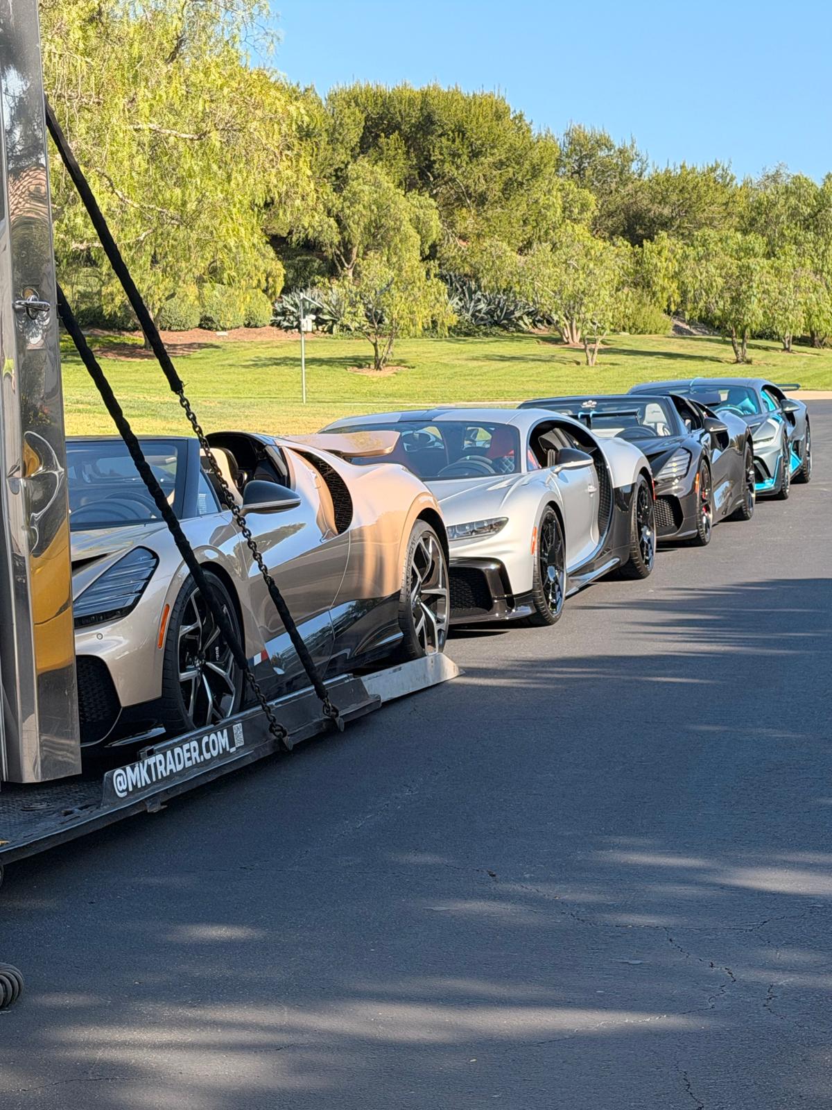 Bugatti lineup on MK Trader transport ramp