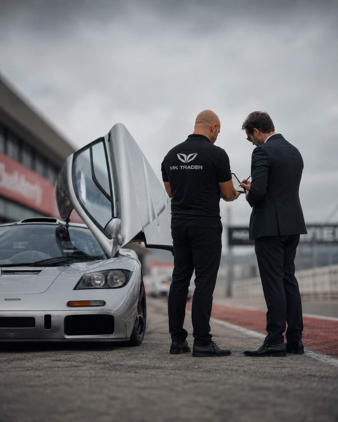 MK Trader handover with client beside McLaren F1