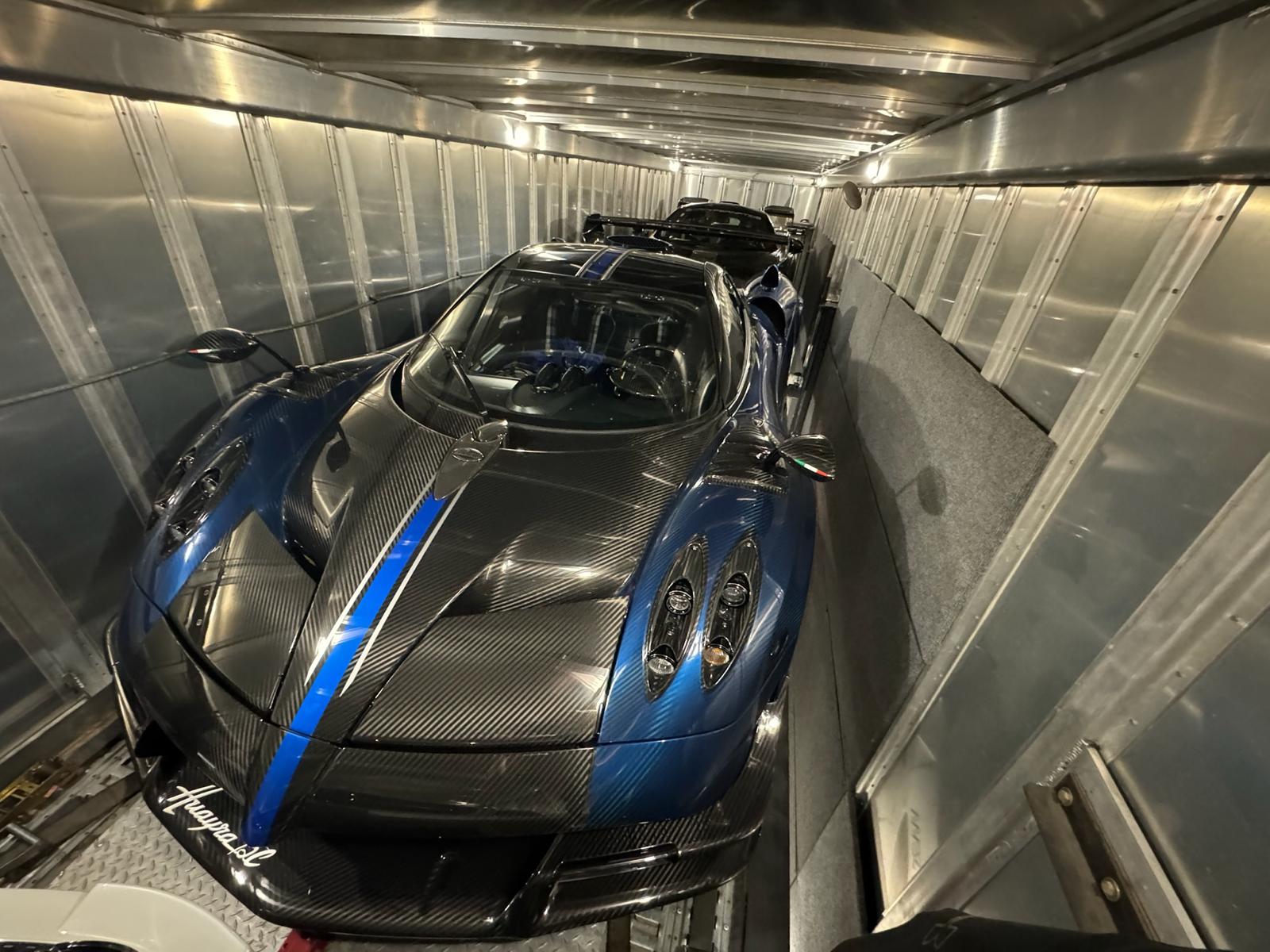 Pagani Huayra secured in trailer