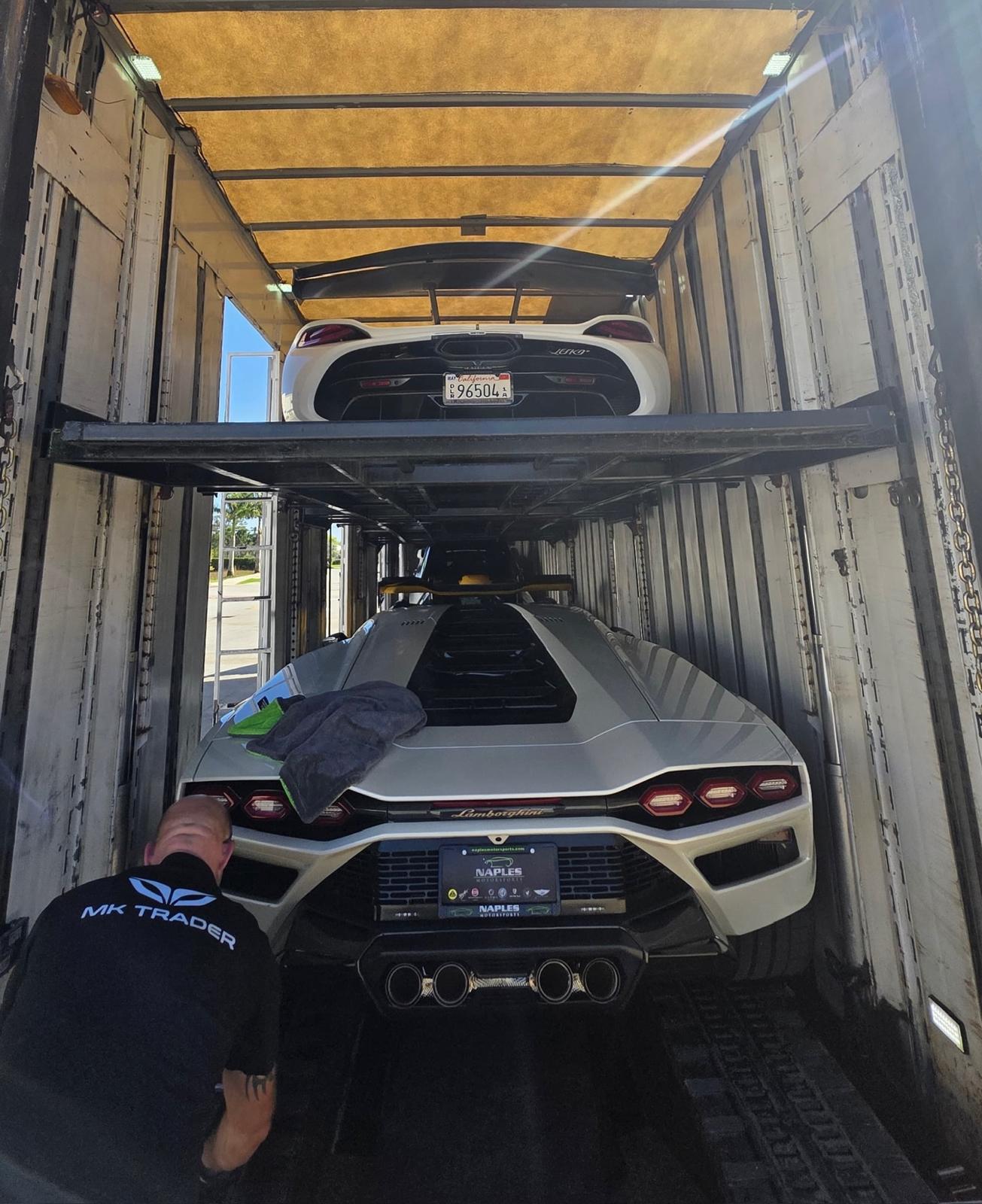 Lamborghini Countach in double-decker trailer